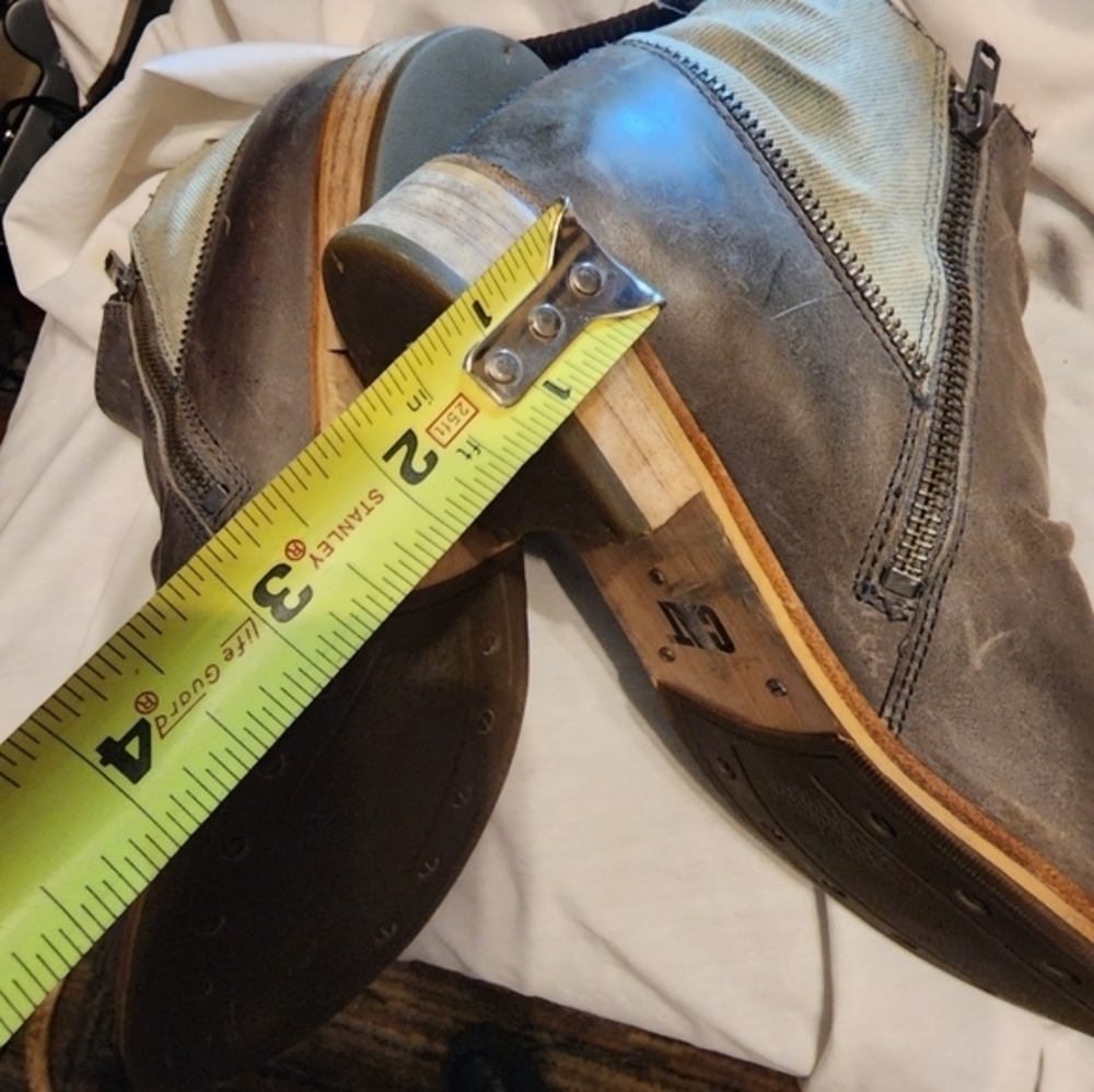 CAT Mixed Media Moto Ankle Boots Distressed Faux Leather Canvas Block Heel 8 - Picture 8 of 15